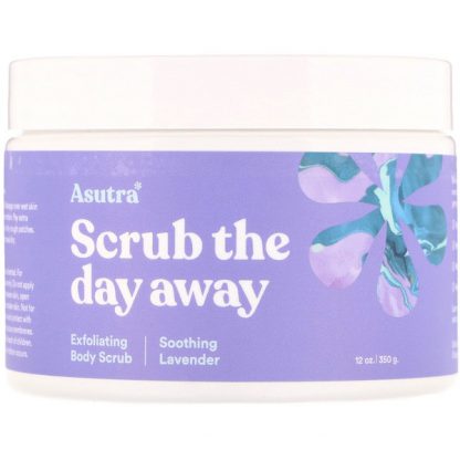 ASUTRA, SCRUB THE DAY AWAY, EXFOLIATING BODY SCRUB, SOOTHING LAVENDER, 12 OZ / 350g