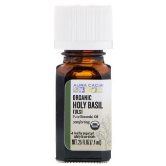 AURA CACIA, PURE ESSENTIAL OIL, ORGANIC HOLY BASIL TULSI, .25 FL OZ / 7.4ml