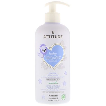 ATTITUDE, BABY LEAVES SCIENCE, NATURAL BODY LOTION, ALMOND MILK, 16 FL OZ / 473ml