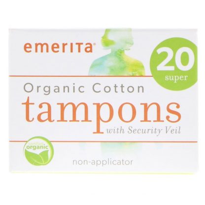 EMERITA, ORGANIC COTTON TAMPONS, NON-APPLICATOR, SUPER, 20 TAMPONS