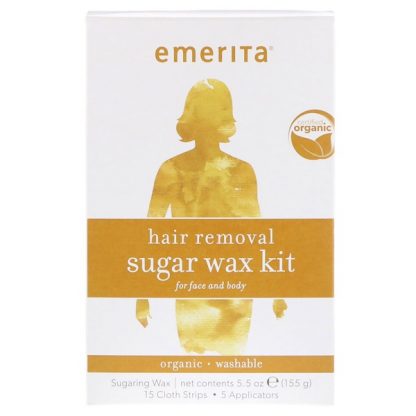 EMERITA, HAIR REMOVAL SUGAR WAX KIT FOR FACE AND BODY, ORGANIC, 5.5 OZ / 155g