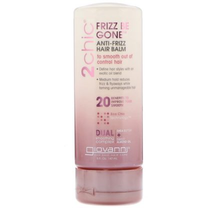 GIOVANNI, 2CHIC, FRIZZ BE GONE ANTI-FRIZZ HAIR BALM, SHEA BUTTER + SWEET ALMOND OIL, 5 FL OZ / 147ml