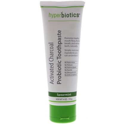 HYPERBIOTICS, ACTIVATED CHARCOAL PROBIOTIC TOOTHPASTE, SPEARMINT, 4 OZ / 113g