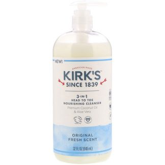 KIRK'S, 3-IN-1 HEAD TO TOE NOURISHING CLEANSER, ORIGINAL FRESH SCENT, 32 FL OZ / 946ml