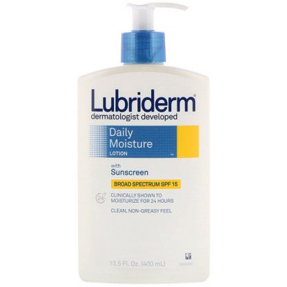 LUBRIDERM, DAILY MOISTURE LOTION WITH SUNSCREEN, SPF 15, 13.5 FL OZ / 400ml