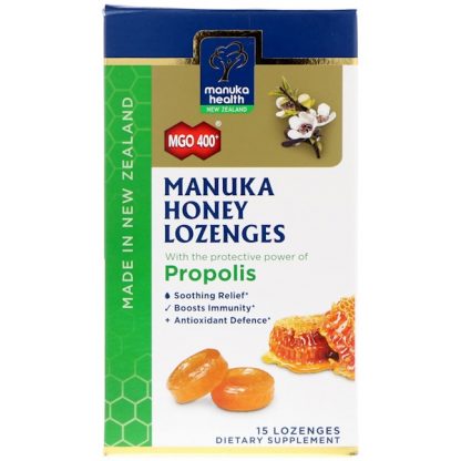 MANUKA HEALTH, MANUKA HONEY LOZENGES, PROPOLIS, MGO 400+, 15 LOZENGES