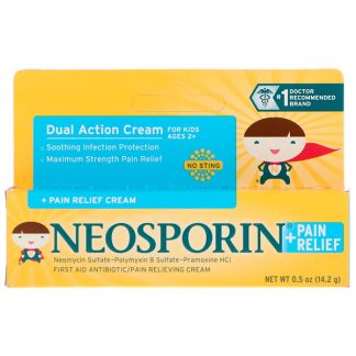 NEOSPORIN, DUAL ACTION CREAM, PAIN RELIEF CREAM, FOR KIDS AGES 2 +, 0.5 OZ / 14.2g