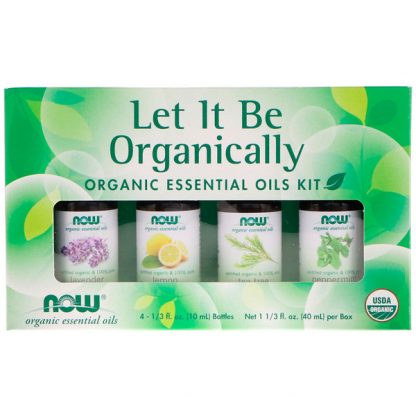 NOW FOODS, LET IT BE ORGANICALLY, ORGANIC ESSENTIAL OILS KIT, 4 BOTTLES, 1/3 FL OZ / 10ml EACH