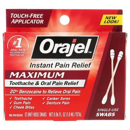 ORAJEL, MAXIMUM STRENGTH TOOTHACHE & ORAL PAIN RELIEF, 12 SWABS, 0.06 FL OZ / 1.8ml