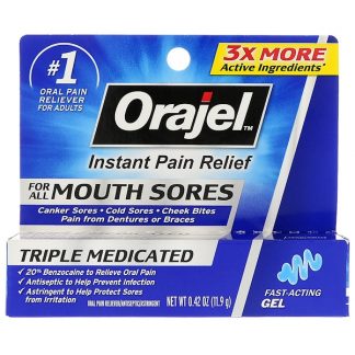 ORAJEL, INSTANT PAIN RELIEF FOR ALL MOUTH SORES FAST - ACTING GEL, 0.42 OZ / 11.9g