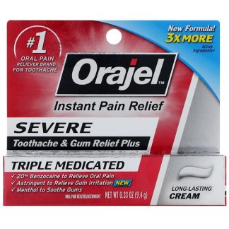 ORAJEL, SEVERE, TOOTHACHE AND GUM RELIEF PLUS, LONG-LASTING CREAM, 0.33 OZ / 9.4g