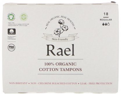 RAEL, 100% ORGANIC COTTON TAMPONS, REGULAR, 18 TAMPONS