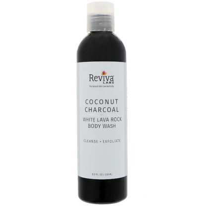 REVIVA LABS, COCONUT CHARCOAL WHITE LAVA ROCK BODY WASH, 8 FL OZ / 236ml