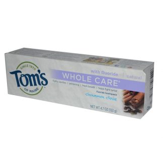 TOM'S OF MAINE, WHOLE CARE FLUORIDE TOOTHPASTE, CINNAMON CLOVE, 4.7 OZ / 133g