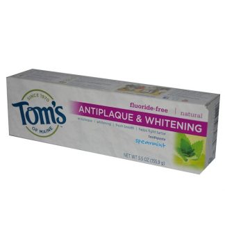 TOM'S OF MAINE, ANTIPLAQUE & WHITENING, FLUORIDE-FREE TOOTHPASTE, SPEARMINT, 5.5 OZ / 155.9g