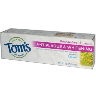 TOM'S OF MAINE, NATURAL ANTIPLAQUE & WHITENING TOOTHPASTE, FLUORIDE-FREE, FENNEL, 5.5 OZ / 155.9g
