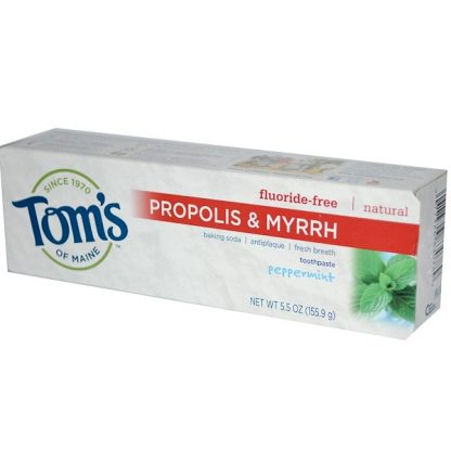 TOM'S OF MAINE, PROPOLIS & MYRRH, FLUORIDE-FREE TOOTHPASTE, PEPPERMINT, 5.5 OZ / 155.9g