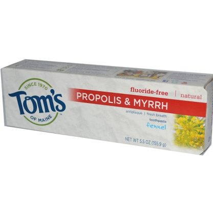 TOM'S OF MAINE, NATURAL ANTIPLAQUE, PROPOLIS & MYRRH TOOTHPASTE, FLUORIDE-FREE, FENNEL, 5.5 OZ / 155.9g