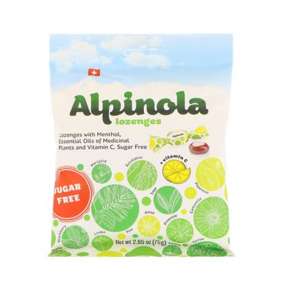 ALPINOLA, LOZENGES WITH MENTHOL, ESSENTIAL OILS AND VITAMIN C, SUGAR FREE, 2.65 OZ / 75g