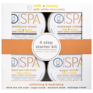 PETAL FRESH, SPA, 4 STEP STARTER KIT, SOFTENING & HYDRATING, MILK + HONEY WITH WHITE CHOCOLATE, 4 - 3 FL OZ / 85ml EACH