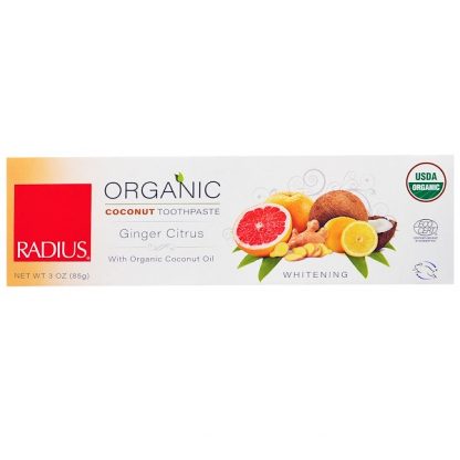 RADIUS, USDA ORGANIC COCONUT TOOTHPASTE, GINGER CITRUS, 3 OZ / 85g