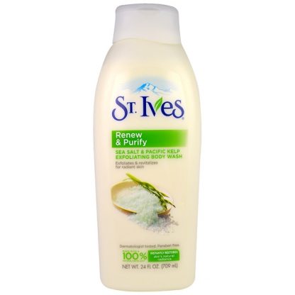 ST. IVES, RENEW & PURIFY, SEA SALT & PACIFIC KELP EXFOLIATING BODY WASH, 24 FL OZ / 709ml