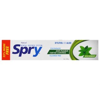 XLEAR, SPRY TOOTHPASTE, ANTI-PLAQUE TARTAR CONTROL, FLUORIDE FREE, NATURAL SPEARMINT, 5 OZ / 141g