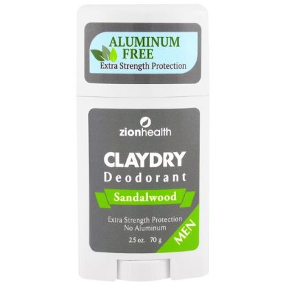 ZION HEALTH, CLAYDRY MEN'S DEODORANT, SANDALWOOD, 2.5 OZ / 70g