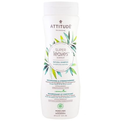 ATTITUDE, SUPER LEAVES SCIENCE, NATURAL SHAMPOO, NOURISHING & STRENGTHENING, GRAPE SEED OIL & OLIVE LEAVES, 16 OZ / 473ml