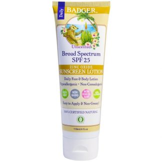 BADGER COMPANY, ZINC OXIDE SUNSCREEN LOTION, BROAD SPECTRUM SPF 25, UNSCENTED, 4 FL OZ / 118ml