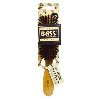 BASS BRUSHES, SEMI OVAL (SOFT) 100% WILD BOAR BRISTLES, WOOD HANDLE FOR FINE HAIR, 1 HAIR BRUSH