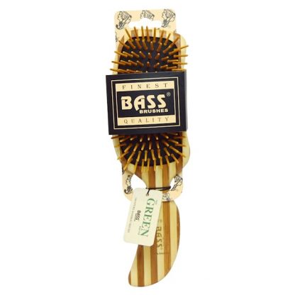 BASS BRUSHES, SEMI S SHAPED, HAIR BRUSH, WOOD BRISTLES WITH STRIPPED BAMBOO HANDLE, 1 HAIR BRUSH