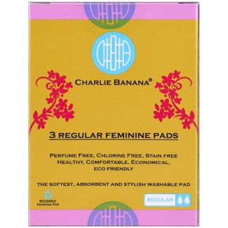 CHARLIE BANANA, REGULAR FEMININE PADS, FLORALIE, 3 PADS