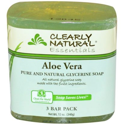 CLEARLY NATURAL, ESSENTIALS, PURE AND NATURAL GLYCERINE SOAP, ALOE VERA, 3 BAR PACK, 4 OZ EACH