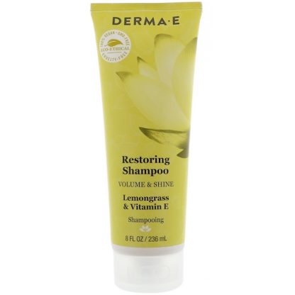 DERMA E, RESTORING SHAMPOO, VOLUME & SHINE, LEMONGRASS & VITAMIN E, 8 FL OZ / 236ml