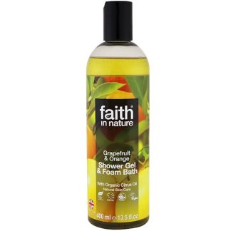 FAITH IN NATURE, SHOWER GEL & FOAM BATH, GRAPEFRUIT & ORANGE, 13.5 FL OZ / 400ml