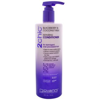 GIOVANNI, 2CHIC, REPAIRING CONDITIONER, FOR DAMAGED OVER PROCESSED HAIR, BLACKBERRY & COCONUT MILK, 24 FL OZ / 710ml