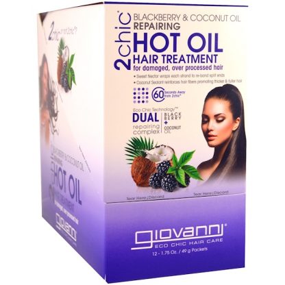 GIOVANNI, 2CHIC, REPAIRING HOT OIL HAIR TREATMENT, BLACKBERRY + COCONUT OIL, 12 PACKETS, 1.75 OZ / 49g EACH