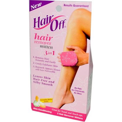 HAIR OFF, HAIR REMOVER MITTEN, 3 IN 1, CUCUMBER MELON SCENT, 3 PACK