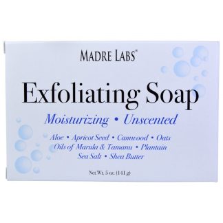 MADRE LABS, EXFOLIATING BAR SOAP, WITH MARULA & TAMANU OILS PLUS SHEA BUTTER, UNSCENTED, 5 OZ / 141g