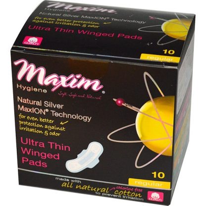 MAXIM HYGIENE PRODUCTS, ULTRA THIN WINGED PADS, NATURAL SILVER MAXION TECHNOLOGY, REGULAR, 10 PADS