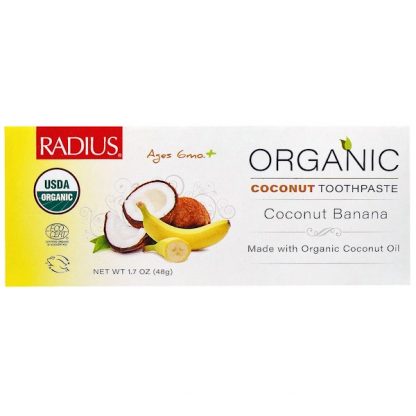 RADIUS, USDA ORGANIC CHILDREN'S COCONUT TOOTHPASTE, COCONUT BANANA, 6 MONTHS +, 1.7 OZ / 48g