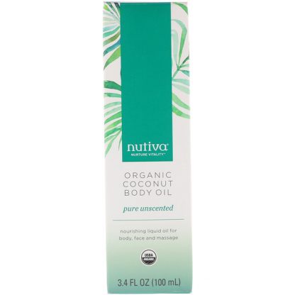 NUTIVA, ORGANIC COCONUT BODY OIL, PURE UNSCENTED, 3.4 FL OZ / 100ml