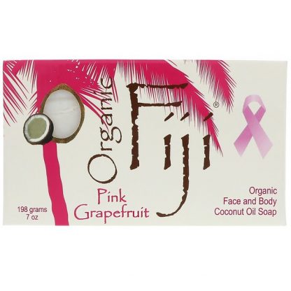 ORGANIC FIJI, ORGANIC FACE AND BODY COCONUT OIL SOAP BAR, PINK GRAPEFRUIT, 7 OZ / 198g