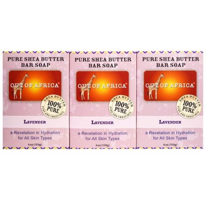 OUT OF AFRICA, PURE SHEA BUTTER BAR SOAP, LAVENDER, 3 PACK, 4 OZ / 120g EACH