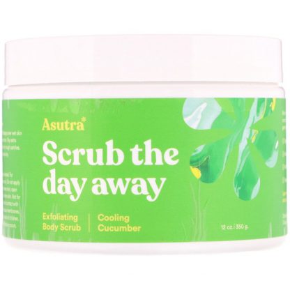 ASUTRA, SCRUB THE DAY AWAY, EXFOLIATING BODY SCRUB, COOLING CUCUMBER, 12 OZ / 350g