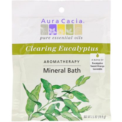 AURA CACIA, AROMATHERAPY MINERAL BATH, CLEARING EUCALYPTUS, 2.5 OZ / 70.9g