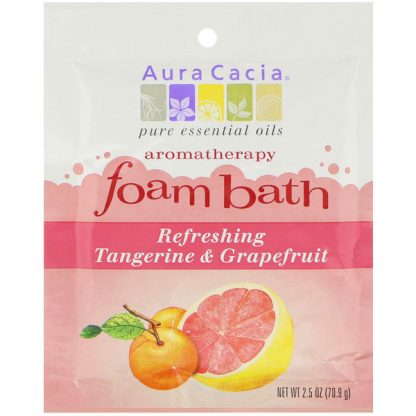 AURA CACIA, AROMATHERAPY FOAM BATH, REFRESHING TANGERINE & GRAPEFRUIT, 2.5 OZ / 70.9g