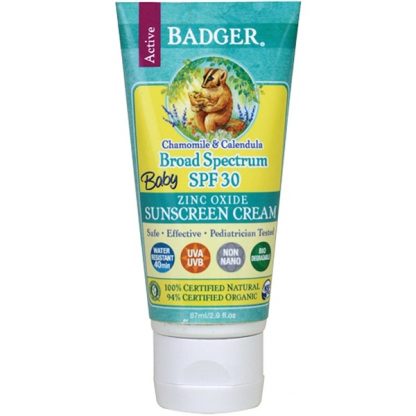 BADGER COMPANY, BABY SUNSCREEN CREAM, BROAD SPECTRUM SPF 30, CHAMOMILE & CALENDULA, 2.9 FL OZ / 87ml