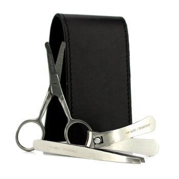 THE ART OF SHAVING MANICURE SET: NAIL CLIPPER + NOSE HAIR SCISSORS + TWEEZERS + BLACK LEATHER POUCH 3PCS